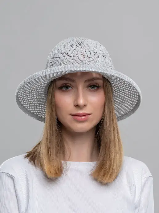 ILYACHIN Шляпа женская летняя пляжная с широкими полями, серый, фото 2