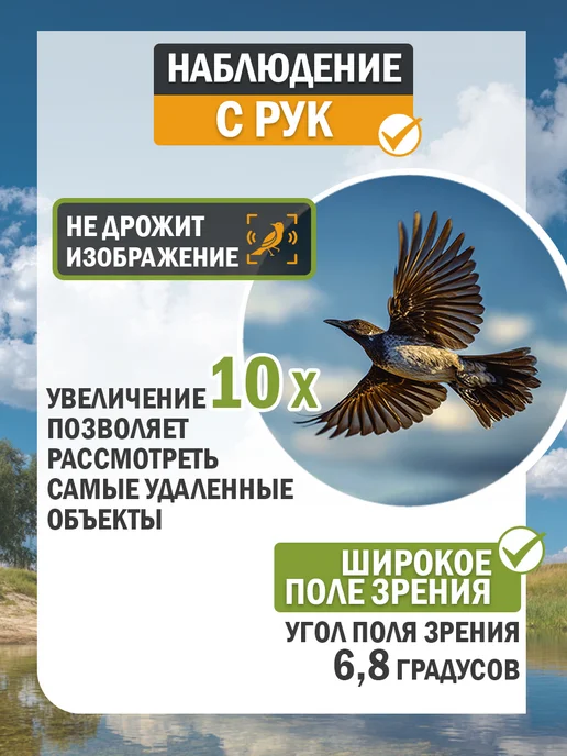Veber Бинокль профессиональный мощный для наблюдения 10 крат 50 мм, черный, фото 5