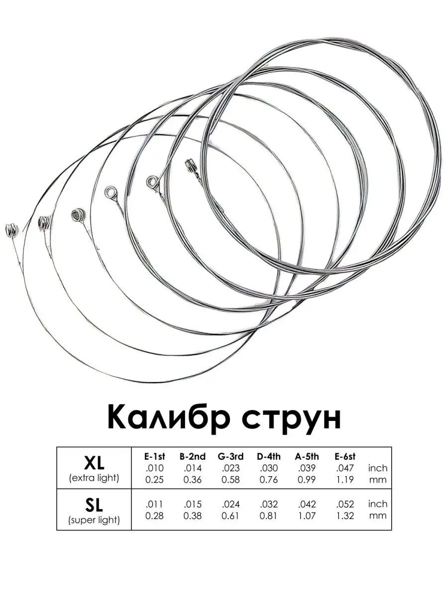 Стальные струны для акустической гитары, набор струн 6 шт Goodz 27698682  купить в интернет-магазине Wildberries