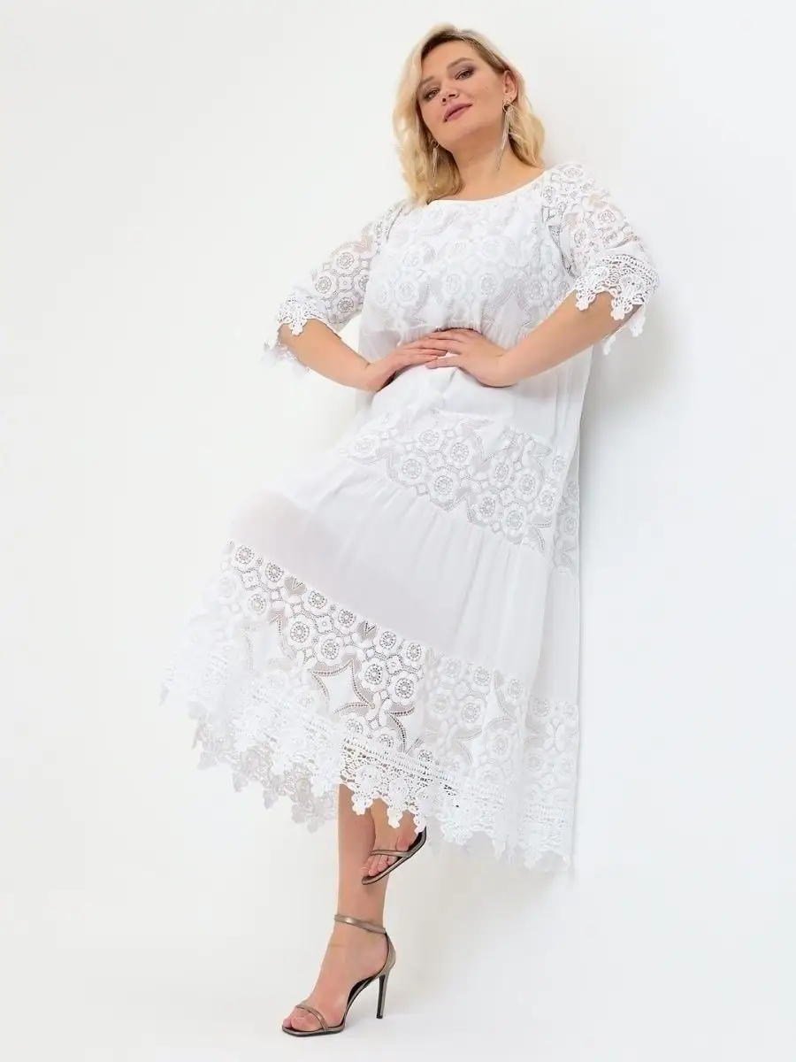 Каталог Платье из хлопка с кружевом, теплый белый Choupette - одевайте детей красиво!