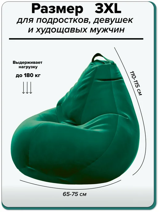 Kreslo-Puff Кресло мешок 3ХL велюр TIARA, зеленый, фото 2