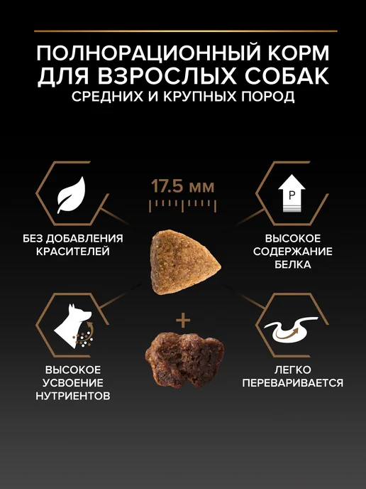 Сухой корм PRO PLAN для собак, крупные, средние, говядина, 2,5 кг, фото 4
