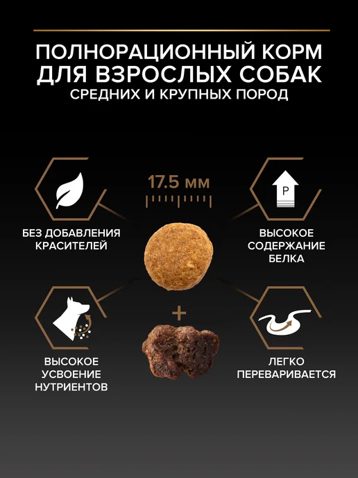 Сухой корм PRO PLAN для собак, крупные, средние, говядина, 10 кг, фото 4