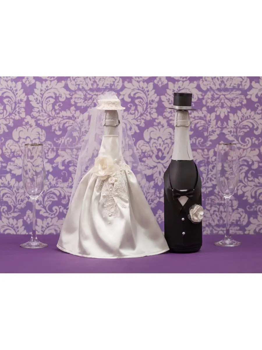 Свадебные украшения на бутылки (шампанского) Жених и Невеста на свадьбу купить