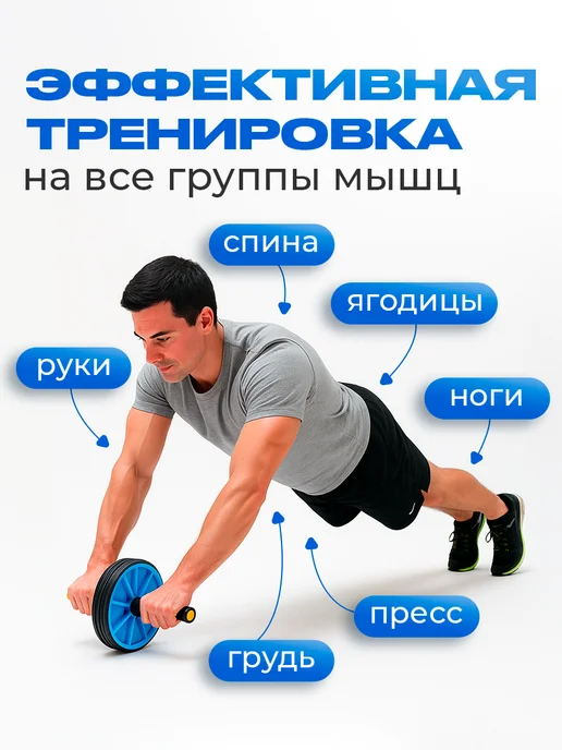 OK SPORT Ролик для пресса ДВОЙНОЙ, тренажёр гимнастический, синий, фото 4