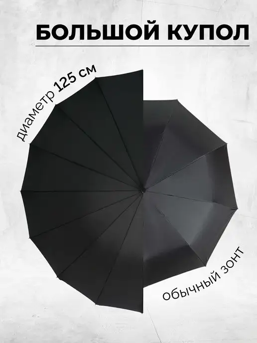 Popular Umbrella Зонт трость полуавтомат антиветер 16 спиц, черный, фото 4