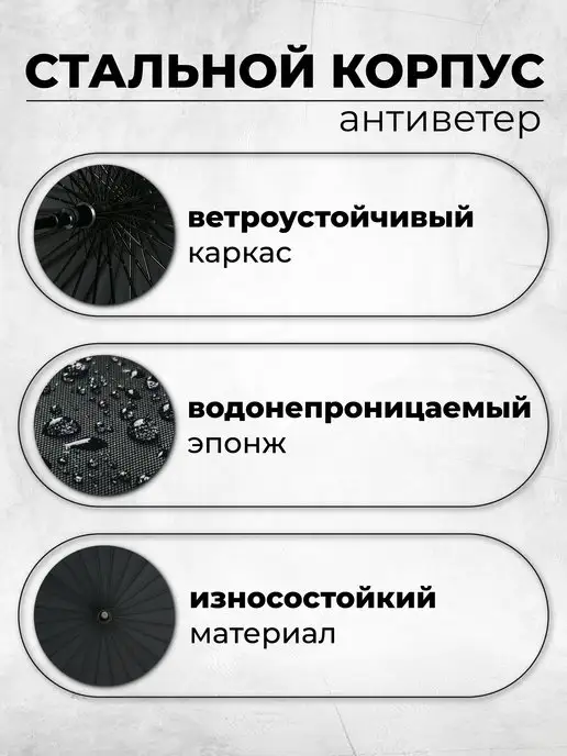 Popular Umbrella Зонт трость полуавтомат антиветер 16 спиц, черный, фото 5