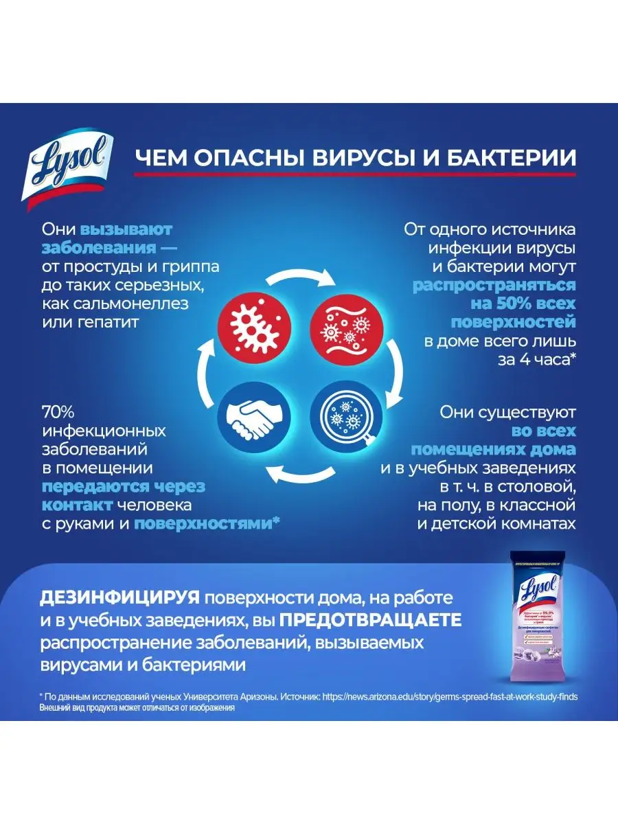 Дезинфицирующие влажные салфетки для уборки, 30 шт Lysol 28299074 купить в  интернет-магазине Wildberries