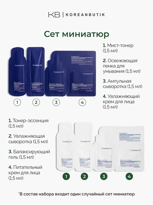 Pyunkang yul Дорожный набор миниатюр увлажняющий для лица Корея, синий, фото 7