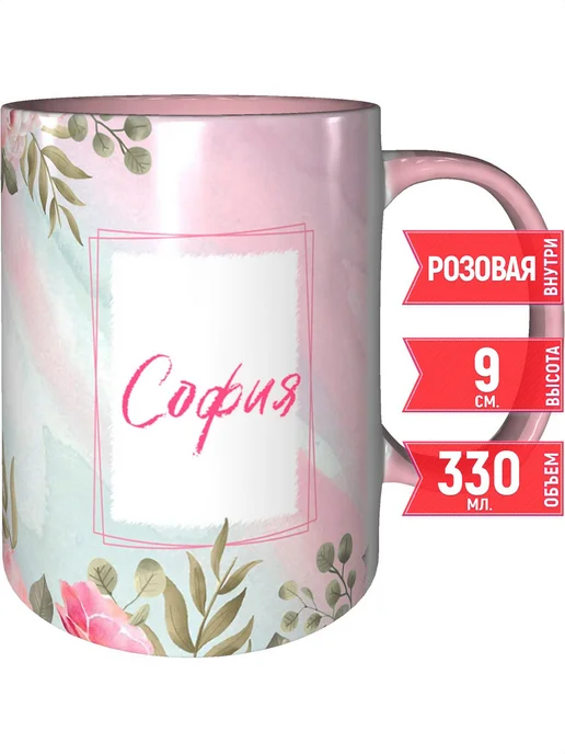 grand cadeaux Кружка с именем София - с розовой ручкой и розовая внутри, розовый