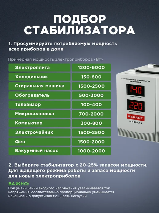 REXANT Стабилизатор напряжения однофазный до 3 кВт, вариант, фото 4