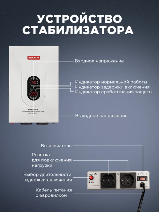 REXANT Стабилизатор напряжения настенный 2 кВт, вариант, фото 3