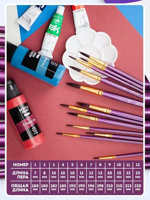 ArtQ Кисти для рисования в школу набор 12 шт, 12 шт, фото 6