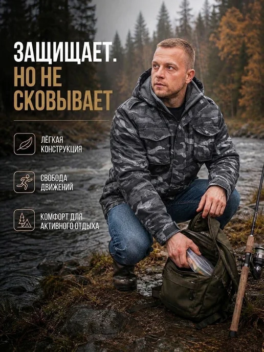 ВОСТОК-ТЕКС Ветровка удлинённая камуфляжная на флисе, черный, фото 5