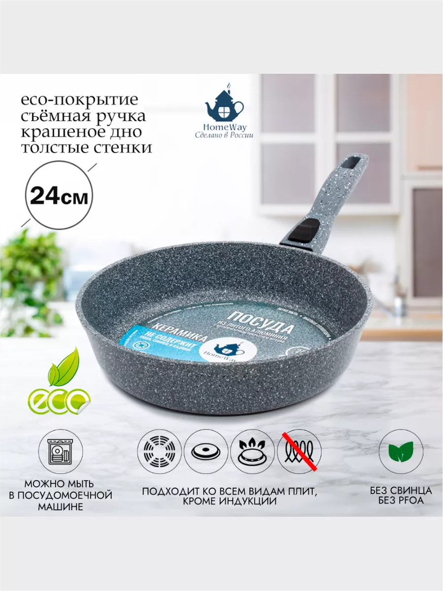 Сковорода 24см глубокая с антипригарным eco покрытием HomeWay 28554161  купить за 1 943 ₽ в интернет-магазине Wildberries