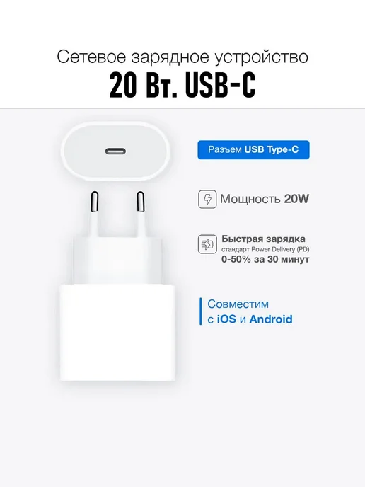BOZED Блок питания 20 Вт USB Type-C PD для iPhone, Android, 20 Вт, фото 4
