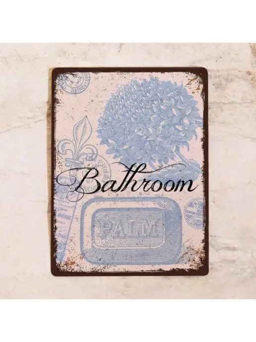 Декоративная жесть Жестяная табличка Bathroom в стиле прованс, металл, 20х30 см, 20x30 см