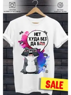 Футболка мужская Ла Принт Енот Толик «нет худа без» смешная с приколом с надписью с принтом